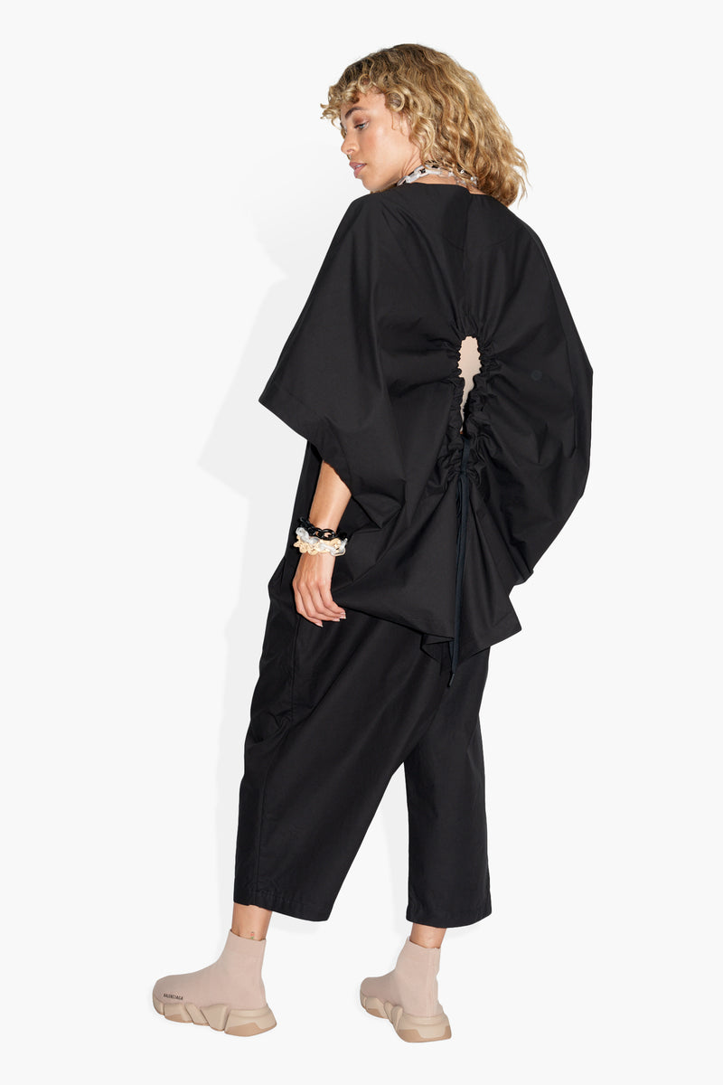 Tethered Poncho Poplin Black BLOUSES | SHORT SLEEVE THE CELECT WOMAN   