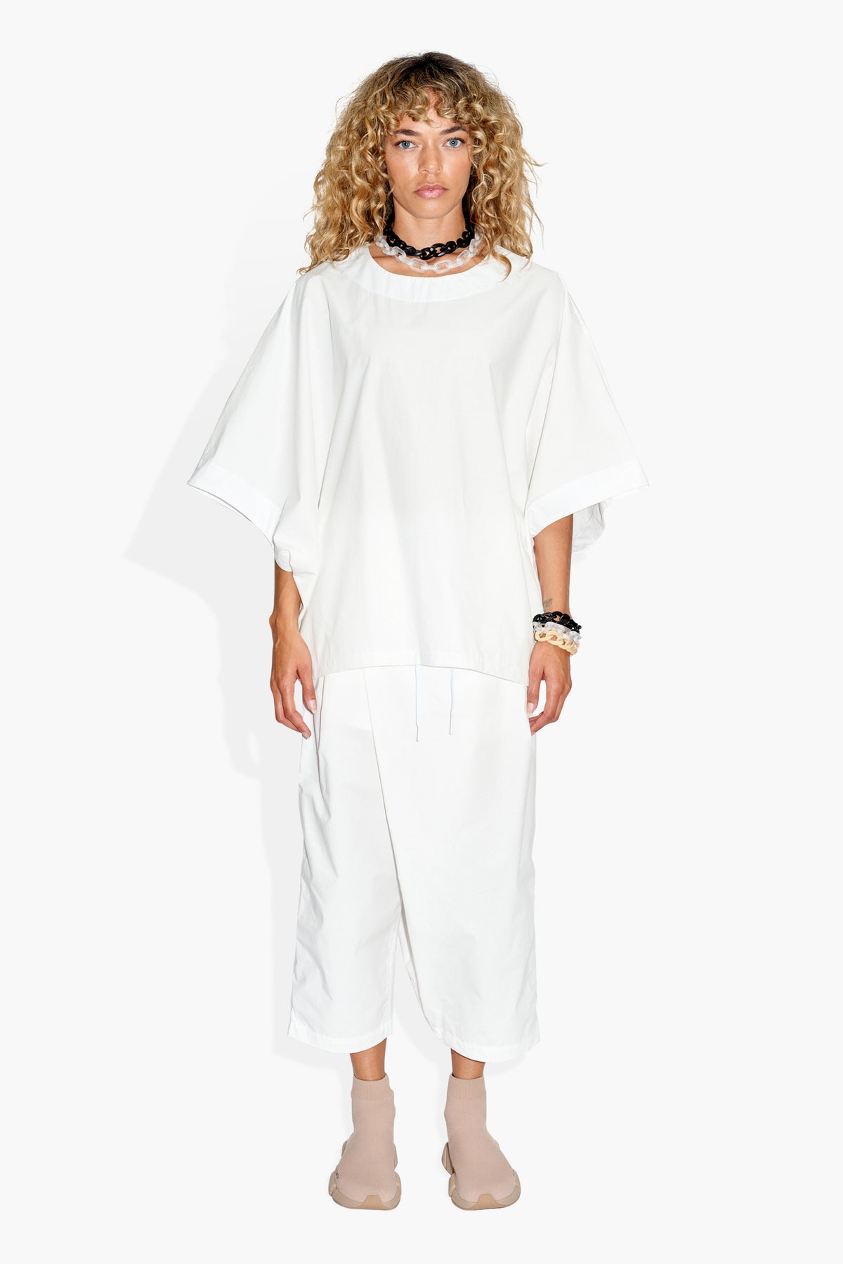 Tethered Poncho White BLOUSES | SHORT SLEEVE THE CELECT WOMAN