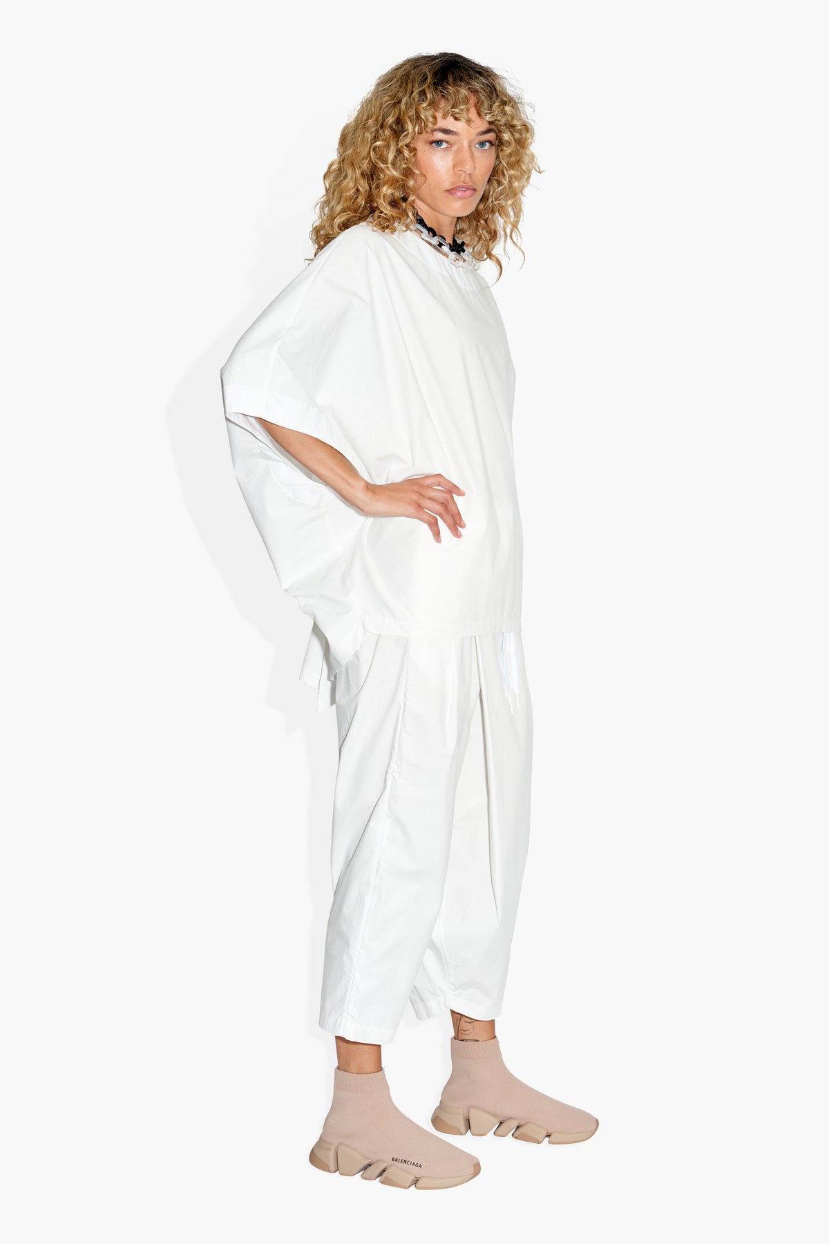 Tethered Poncho White BLOUSES | SHORT SLEEVE THE CELECT WOMAN
